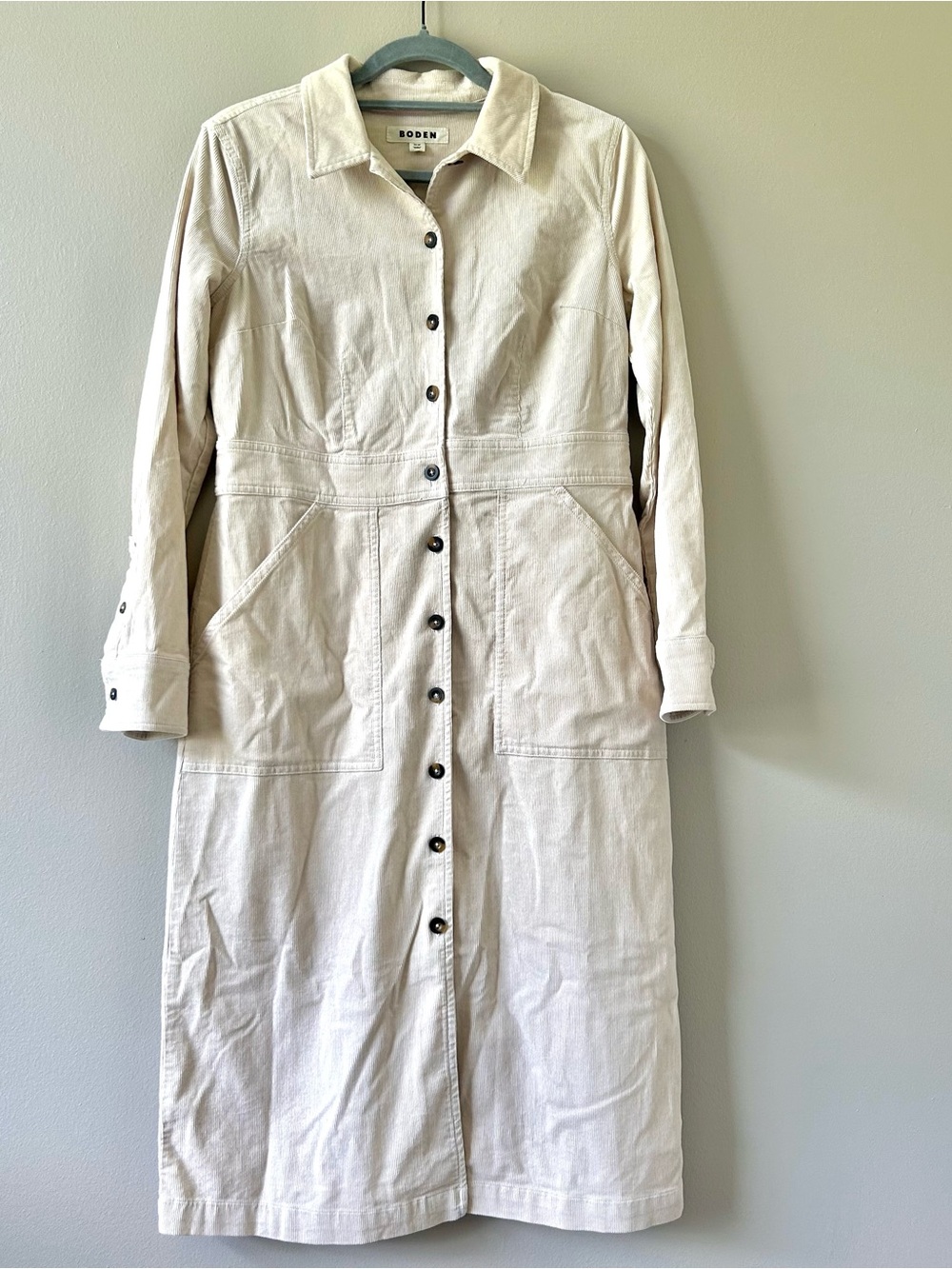 Boden Cream Long-Sleeve Button-Front Utility Dress